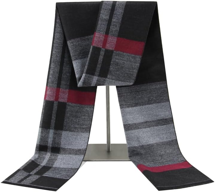 define essentials Men's Winter Warm Long Soft Plaid Scarf with Tassels, Soft Classic mens scraves - Image 1